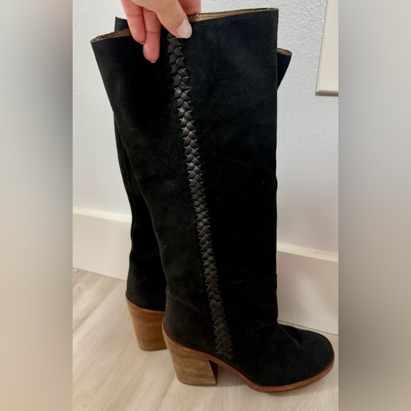 UGG Maeva Suede Knee High Boots Black Whipstitched Leather SZ 7 Runs Small - Picture 4 of 14